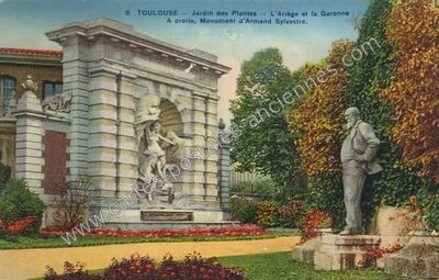 Carte postale ancienne Jardin des Plantes — L'Ariège et la Garonne / A droite, Monument d'Armand Sylvestre — Toulouse (Haute-Garonne)