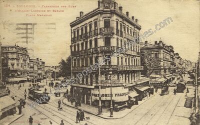 Carte postale ancienne Carrefour des Rues d'Alsace-Lorraine et Bayard — Toulouse (Haute-Garonne)