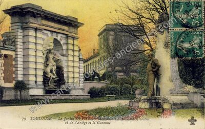 Carte postale ancienne Le Jardin des Plantes - Monuments d' Armand Sylvestre et de l'Ariège et la Garonne — Toulouse (Haute-Garonne)