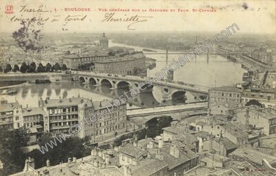 Carte postale ancienne Vue générale sur la Garonne et Faub. St-Cyprien — Toulouse (Haute-Garonne)