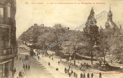 Carte postale ancienne La Rue d'Alsace-Lorraine et le Boulevard du Capitole — Toulouse (Haute-Garonne)