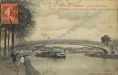 Carte postale ancienne Les Canaux et le Port St-Sauveur et la passerelle en ciment armé de l'Allée des Soupirs — Toulouse (Haute-Garonne)