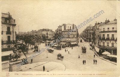 Carte postale ancienne Carrefour de la rue d'Alsace-Lorraine et du Boulevard de Strasbourg — Toulouse (Haute-Garonne)
