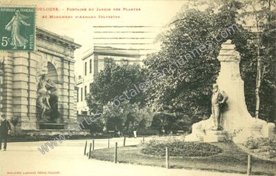 Carte postale ancienne Fontaine du Jardin des Plantes et monument d'Armand Sylvestre — Toulouse (Haute-Garonne)
