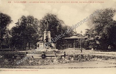 Carte postale ancienne Le Grand Rond - Statue de Clémence Izaure, du sculpteur Ducuing — Toulouse (Haute-Garonne)