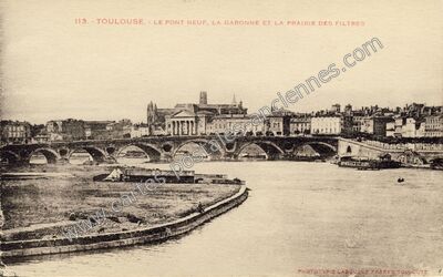 Carte postale ancienne Le Pont Neuf, la Garonne et la Prairie des Filtres — Toulouse (Haute-Garonne)