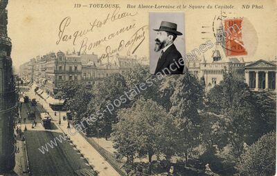 Carte postale ancienne Rue Alsace-Lorraine et le Square du Capitole — Toulouse (Haute-Garonne)