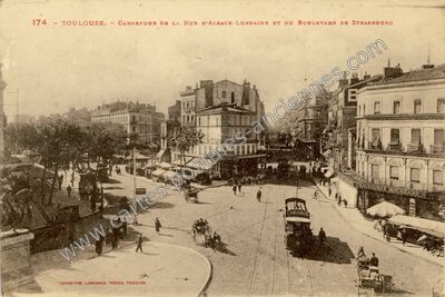 Carte postale ancienne Carrefour de la rue d'Alsace-Lorraine et du Boulevard de Strasbourg — Toulouse (Haute-Garonne)