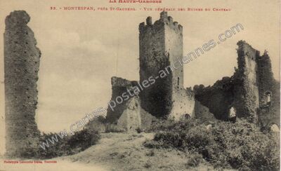 Carte postale ancienne Vue générale des ruines du château — Montespan (Haute-Garonne)