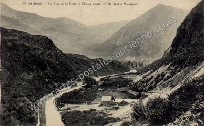 Carte postale ancienne Le Lac et le Four à Chaux route de St-Béat à Marignae — Saint Beat (Haute-Garonne)