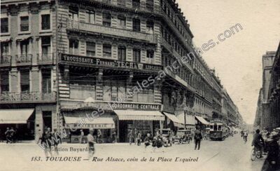 Carte postale ancienne Rue Alsace, coin de la Place Esquirol — Toulouse (Haute-Garonne)