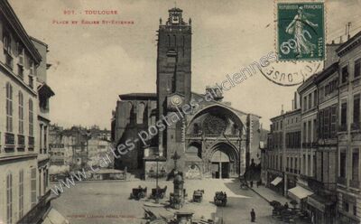 Carte postale ancienne Place et Église St-Étienne — Toulouse (Haute-Garonne)