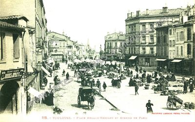Carte postale ancienne Place Armand-Bernard et Avenue de Paris — Toulouse (Haute-Garonne)