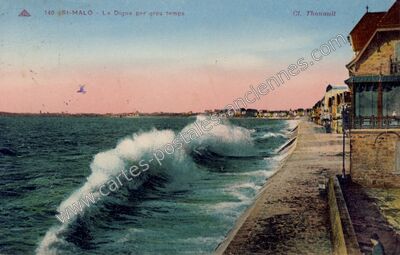 Carte postale ancienne La Digue par gros temps — Saint-Malo (Ille-et-Vilaine)
