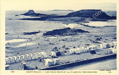 Carte postale ancienne Les Deux Beys et la Plage de Bon-Secours — Saint-Malo (Ille-et-Vilaine)