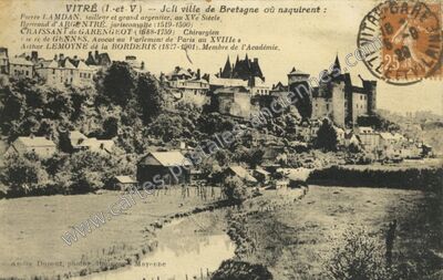 Carte postale ancienne Joli ville de Bretagne où naquirent : Pierre I.AMDAN, tailleur et grand argentier — Vitré (Ille-et-Vilaine)
