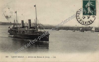 Carte postale ancienne Arrivée du Bateau de Jersey — Saint-Malo (Ille-et-Vilaine)
