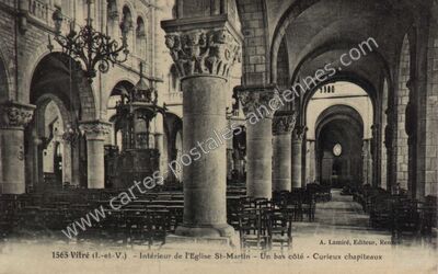 Carte postale ancienne Intérieur de l'Eglise St-Martin - Un bas côté - Curieux chapiteaux — Vitré (Ille-et-Vilaine)