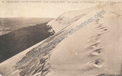 Carte postale ancienne Les Lunes de Pyla - Les pentes de Sablonney, l'Océan et la Forêt — Arcachon (Gironde)