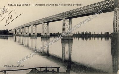 Carte postale ancienne Panorama du Pont des Piétons sur la Dordogne — Cubzac-les-Ponts (Gironde)