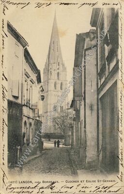Carte postale ancienne Clocher et Église St-Gervais — Langon (Gironde)