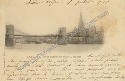 Carte postale ancienne Pont suspendu sur la Garonne — Langon (Gironde)
