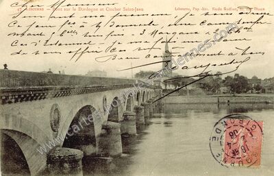 Carte postale ancienne Pont sur la Dordogne et Clocher Saint-Jean — Libourne (Gironde)