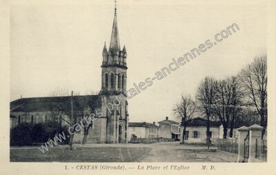 Carte postale ancienne La Place et l'Eglise — Cestas (Gironde)
