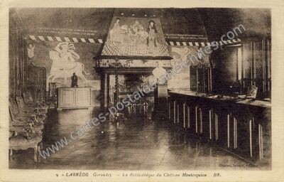 Carte postale ancienne La Bibliothèque du Château Montesquieu — La Brède (Gironde)