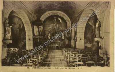 Carte postale ancienne Intérieur de l'Eglise — Cérons (Gironde)