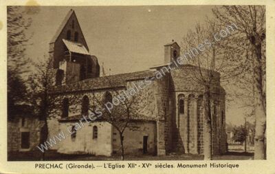 Carte postale ancienne L'Eglise XII• - XV° siècles. Monument Historique — Préchac (Gironde)