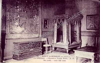 Carte postale ancienne Le Château - Chambre Louis XIII — Azay-le-Rideau (Indre-et-Loire)