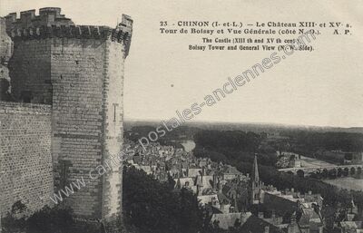 Carte postale ancienne Le Château XIII· et XV· s. Tour de Boissy et Vue Générale — Chinon (Indre-et-Loire)