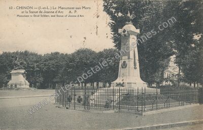 Carte postale ancienne Le Monument aux Morts et la Statue de Jeanne d'Arc — Chinon (Indre-et-Loire)