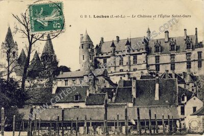 Carte postale ancienne Le Château et l'Église Saint-Ours — Loches (Indre-et-Loire)