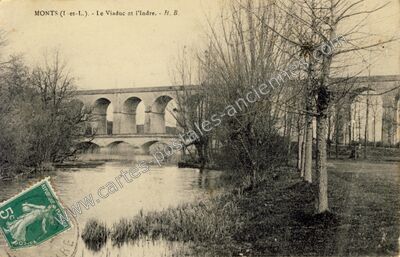 Carte postale ancienne Le Viaduc et l'Indre — Monts (Indre-et-Loire)