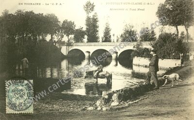 Carte postale ancienne Abreuvoir et Pont Neuf — Preuilly-sur-Claise (Indre-et-Loire)