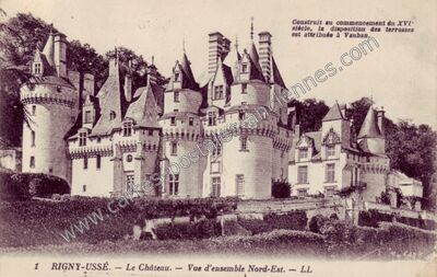 Carte postale ancienne Le Château. — Vue d'ensemble Nord-Est — Rigny-Ussé (Indre-et-Loire)
