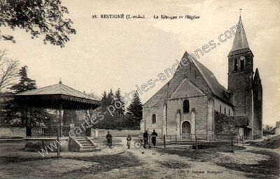 Carte postale ancienne Le Kiosque et l'Eglise — Restigné (Indre-et-Loire)