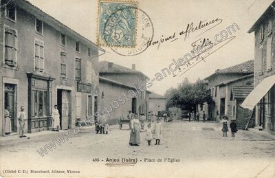Carte postale ancienne Place de l'Eglise — Anjou (Isère)