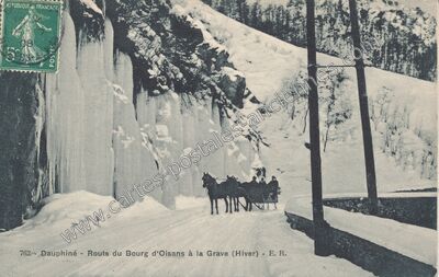 Carte postale ancienne Dauphiné - Route du Bourg d'Oisans à la Grave (Hiver) — Le Bourg-d'Oisans (Isère)
