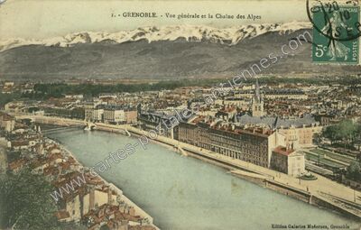 Carte postale ancienne Vue générale et la Chaîne des Alpes — Grenoble (Isère)