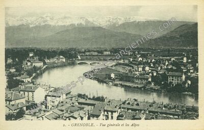Carte postale ancienne Vue générale et les Alpes — Grenoble (Isère)