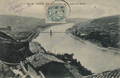Carte postale ancienne Vue panoramique de la vallée du Rhône — Vienne (Isère)