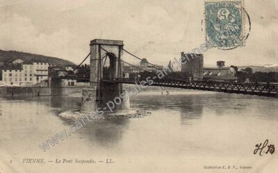 Carte postale ancienne Le Pont Suspendu — Vienne (Isère)