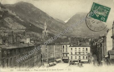 Carte postale ancienne Place Grenette et le Saint-Eynard — Grenoble (Isère)