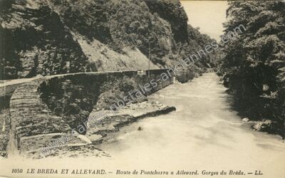 Carte postale ancienne Gorges du Breda — La Ferrière (Isère)