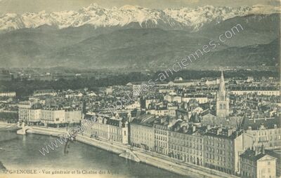 Carte postale ancienne Vue générale et la Chaîne des Alpes — Grenoble (Isère)