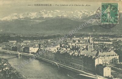 Carte postale ancienne Vue Générale et la Chaîne des Alpes — Grenoble (Isère)