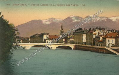 Carte postale ancienne Vue de l'Isère et la chaîne des Alpes — Grenoble (Isère)